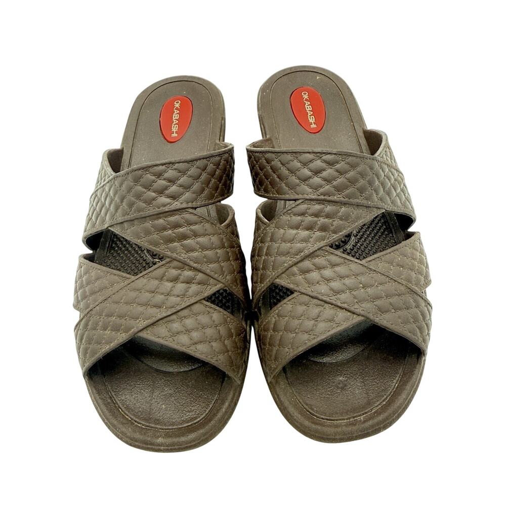 Okabashi Cross Strap Slide Sandals Women Size Small Brown Waterproof Massage